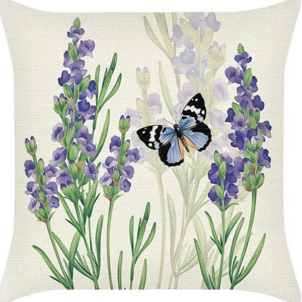 Растение и Цветок Льняная Наволочка Фиолетовая Лаванда С Принтом Подушка Чехол Наволочка Дом Диван