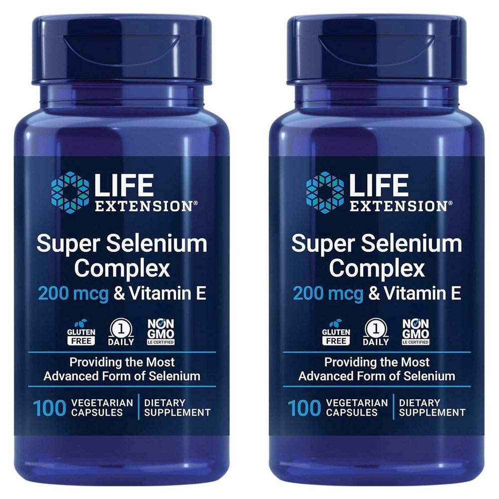 Life Extension Super Selenium Complex 200mcg & Vitamin E Vegetarian Capsules 100 Tablets 2 pcs