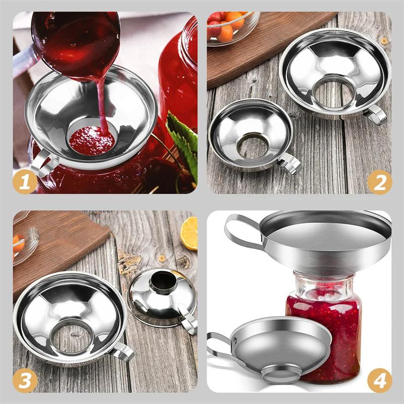Stainless Steel Wide Mouth Canning Funnel Hopper Thick Salad Dressing Funnel Wide Mouth Can for Oil Wine Kitchen Cooking Tool