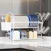 Stainless Steel Dish Drying Rack 2 Tier Kitchen Storage Rack with Rust-Resistant Coating Large Utensil Holder Drainage System Dishes Storage Shelf