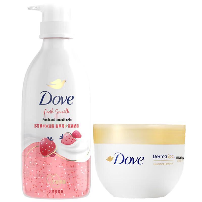 DOVE Набор: Гель для душа и лосьон для тела «Сладкая клубника и овсяное молоко»