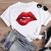 Women Lip Watercolor Sexy Lip Sweet Print T Shirt Female Graphic Top Short Sleeve Fashion  Summer Tshirts Casual Tee T-Shirt