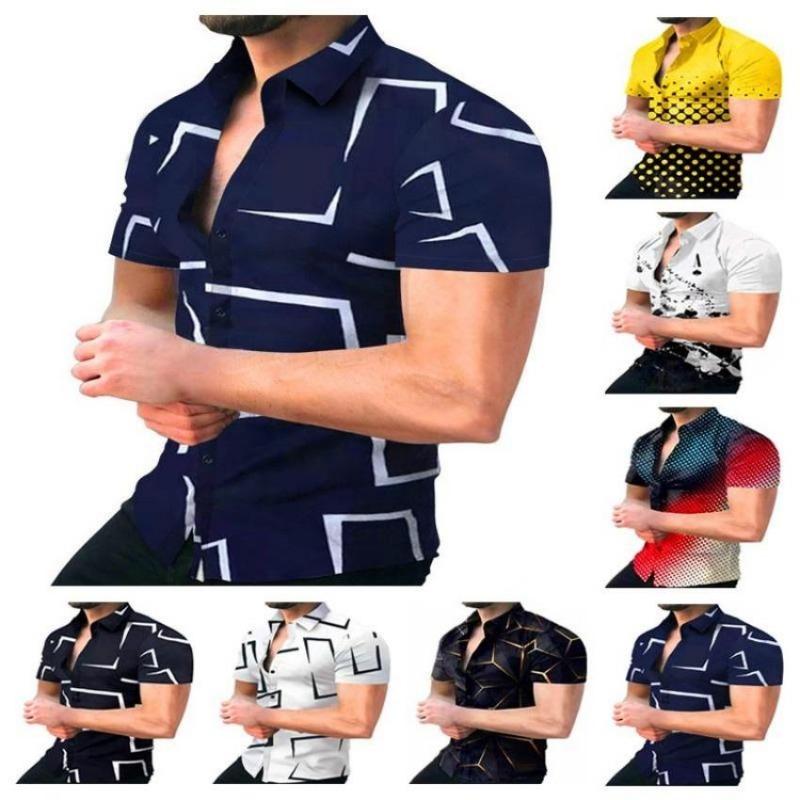 2023 Весенне-летняя рубашка с короткими рукавами и лацканами с принтом, повседневные модные мужские топы