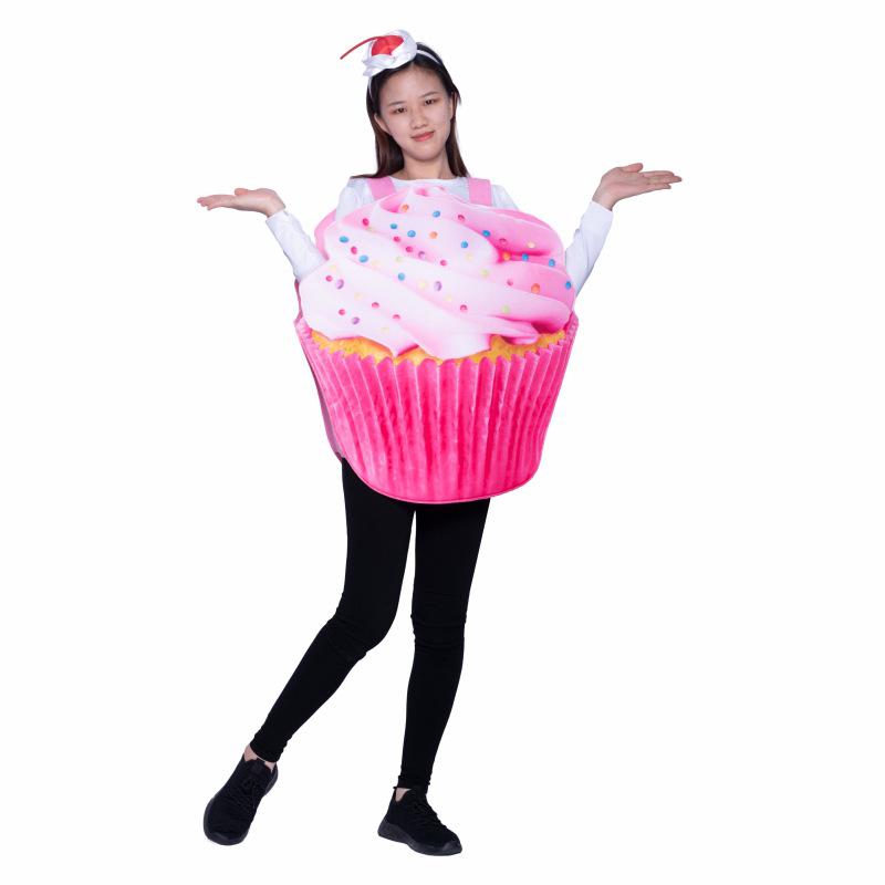 Colorful ice cream cake cups, role-playing costumes, adults