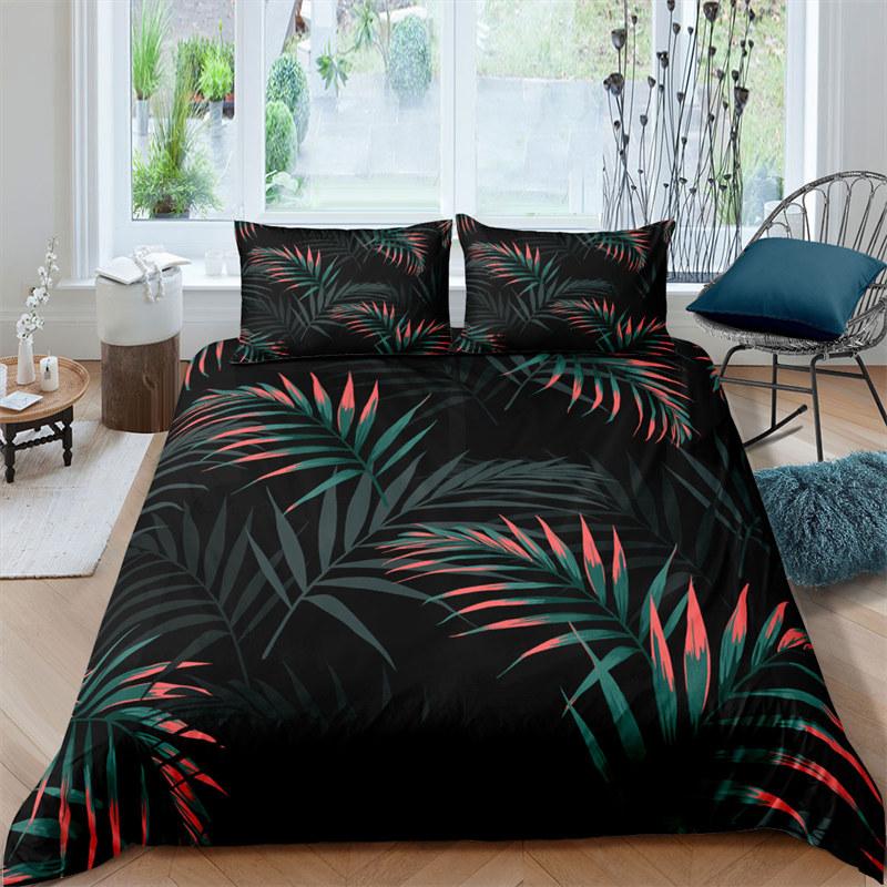 Soft Palm Leaves Comforter Cover Microfiber Tropical Botanical Leaves Bedding Collection Double Monstera Leaf Floral Print Duvet Cover