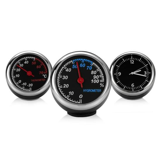 Car Interior Mini Quartz Watch Clock Hygrometer Thermometer Dashboard Ornament