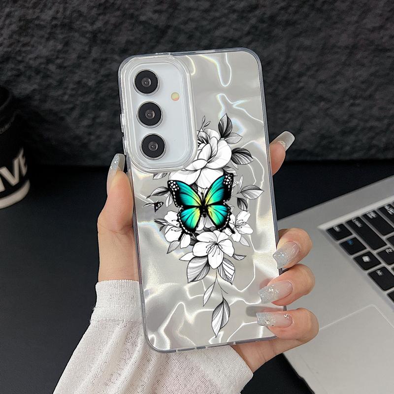 Лазерный чехол для телефона для Samsung Galaxy S25 S24 S23 Ultra S24 FE S22 Plus A55 A15 A16 A35 A25 A54 A56 5G Золотой чехол с принтом бабочки