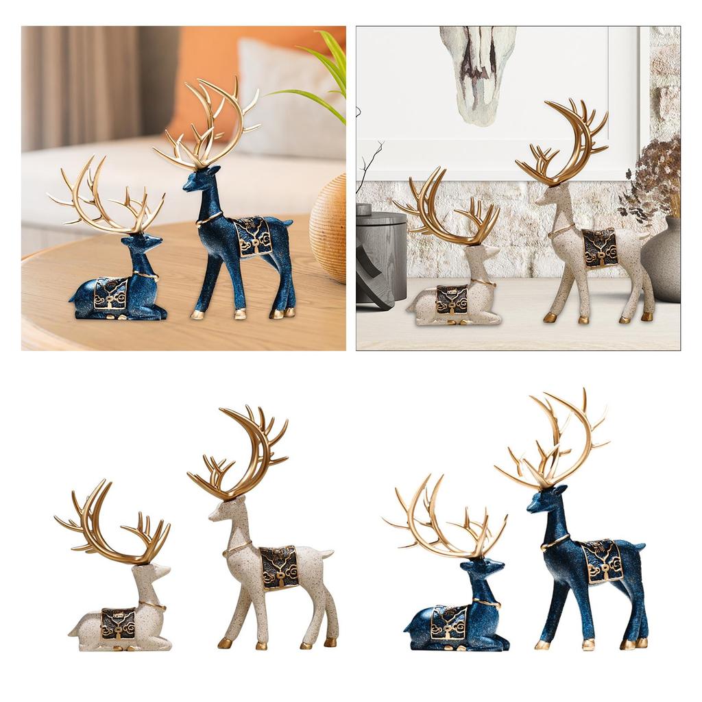 2 Pieces Reindeer Figurines Retro Sitting Standing Deer Statues Deer Statue for Living Room Bedroom Office Cabinet Decor