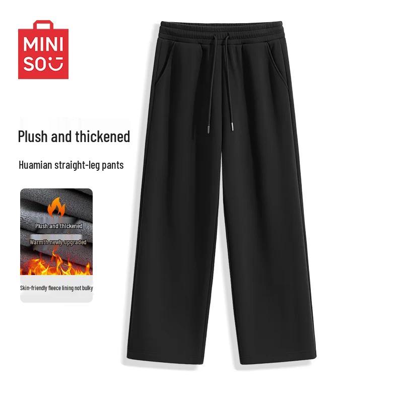 MINISO Men's Winter Fleece-Lined Straight-Leg Sweatpants