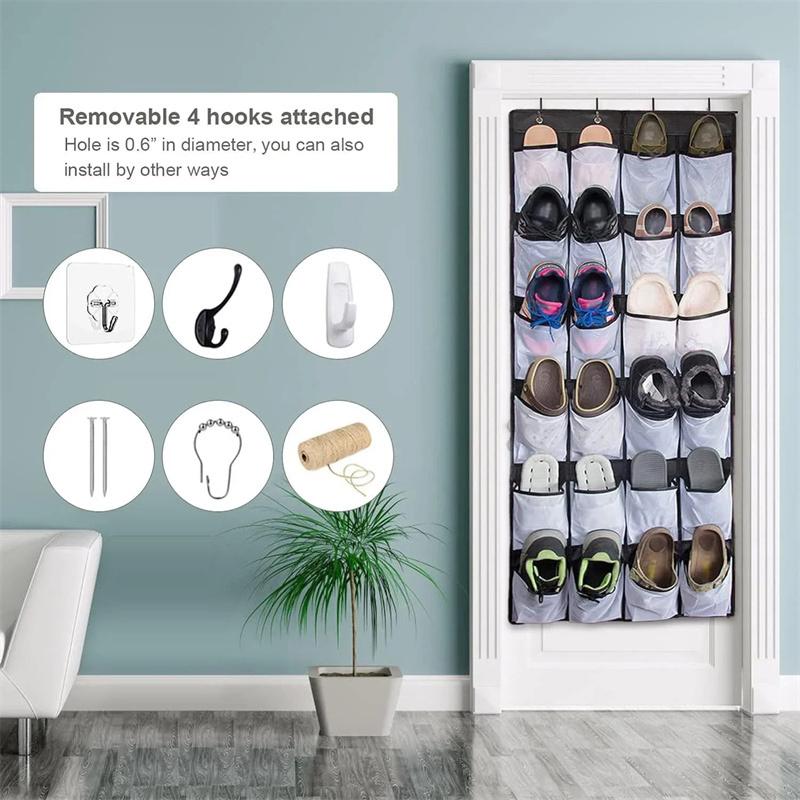 12/24 Grids Wall-Mounted Sundries Shoe Organiser Fabric Closet Bag Storage Rack Mesh Pocket Clear Hanging Over The Door Box