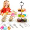 Kids Play Food Set, 3-Tier Dessert Stand Cupcakes Macarons, 44PCS Assorted Colors, Afternoon Tea Role Play Toy