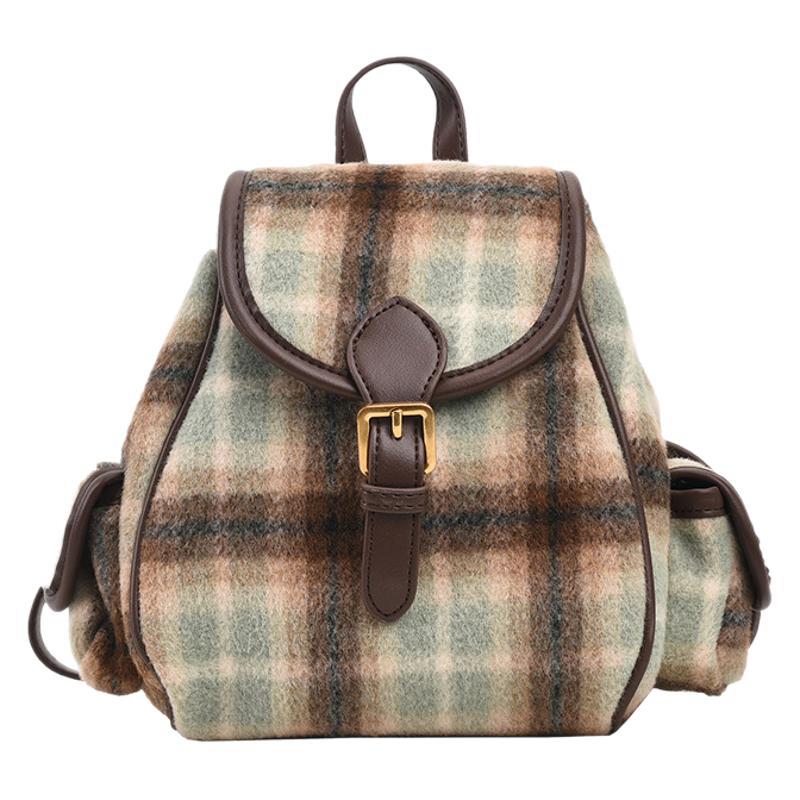 2025 Autumn and Winter Fashion Women's Retro College Suede Plaid Backpack Bag Bag