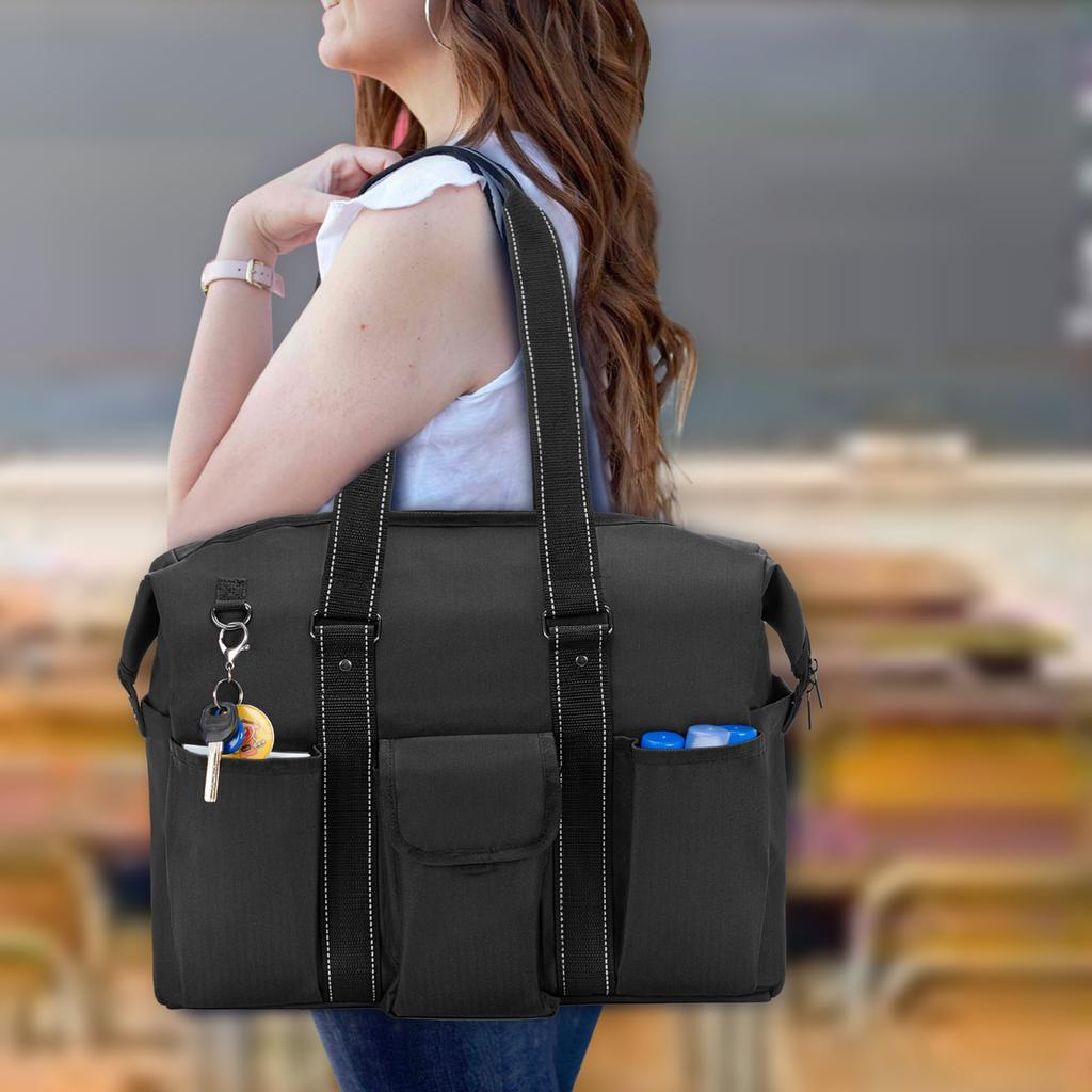 Сумка для учителя, сумка, большая, много документов формата А4, в комплект входит держатель для ручки и чехол для дюймового бизнеса, черная [Damero], сумка для учителя, застежки, емкость,