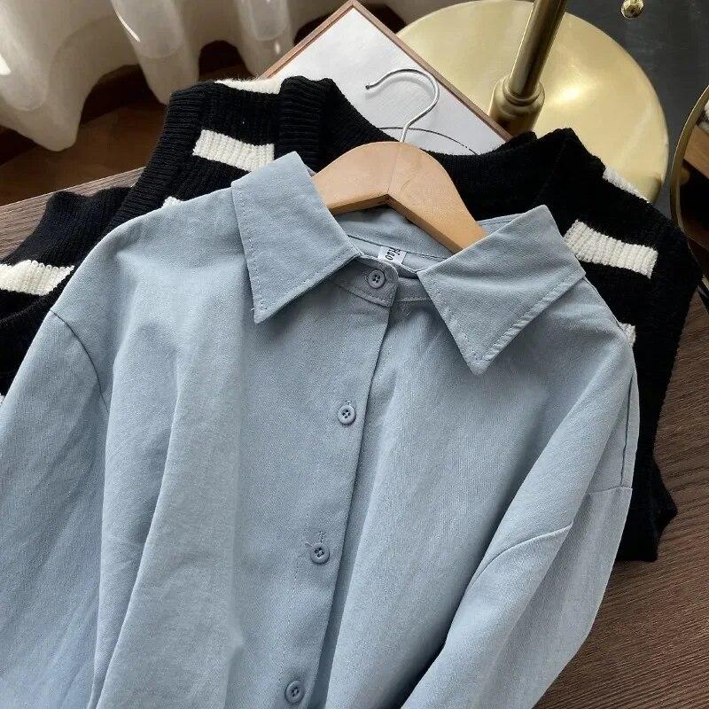 Толстая женская рубашка на осень-зиму, повседневная свободная рубашка с воротником-поло, кардиганы, хлопковая блузка, одежда, однотонные топы 29619
