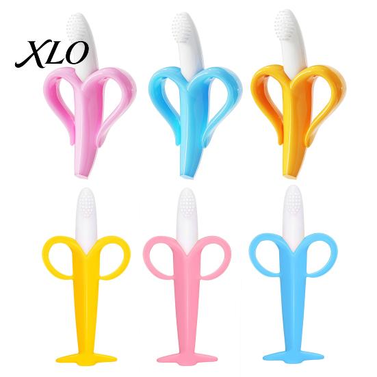 Anti Choke Teething Design Banana Silicone Teether, Baby Toothbrush Chew Toy with Raised Particles, Food-Grade Safe Chewing Toys for Infants BPA-Free