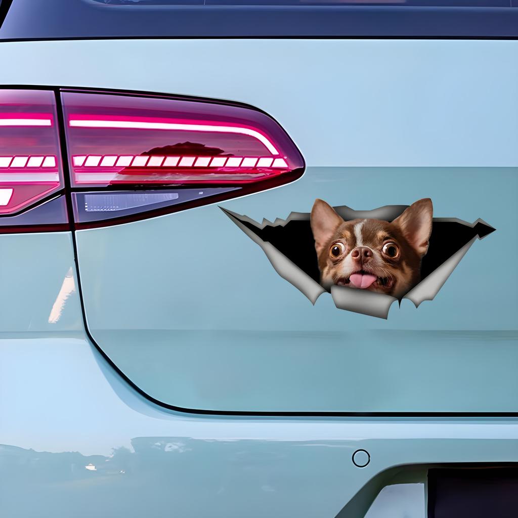 Коричневые наклейки на автомобиль для собак Чихуахуа, скрытые в отверстиях, водонепроницаемые наклейки неправильной формы для украшения автомобиля