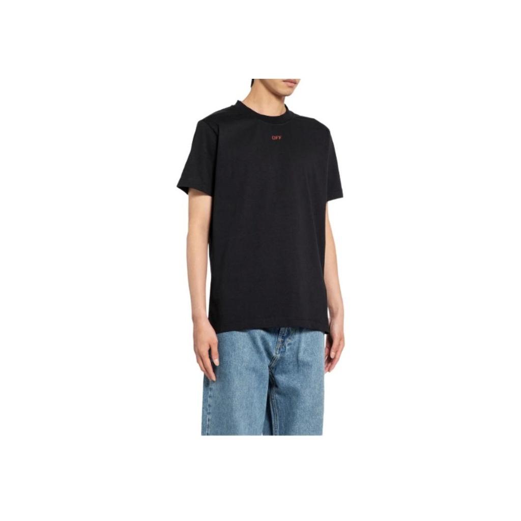 Off-White Solid Color Crew Neck Straight Cut Short Sleeve T-Shirt Regular Fit Men Tops Black OMAA027F24JER0021025