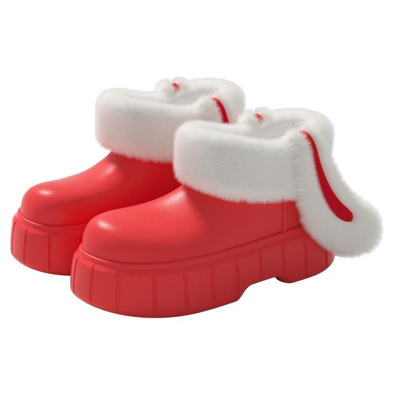 Съемные и моющиеся хлопковые туфли с кроличьими ушками из ЭВА, бархатные водонепроницаемые хлопковые тапочки для зимы, дождевые туфли, толстая подошва, высокий блочный каблук, отвороты