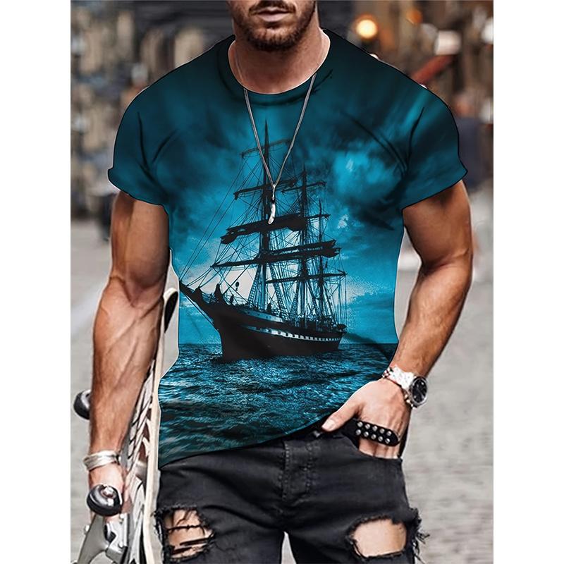 Sailing Ship Pattern T-Shirt For Men Sailboat 3D Printed Tees Summer Casual Harajuku Short Sleeve O-Neck Tops Oversized T Shirts