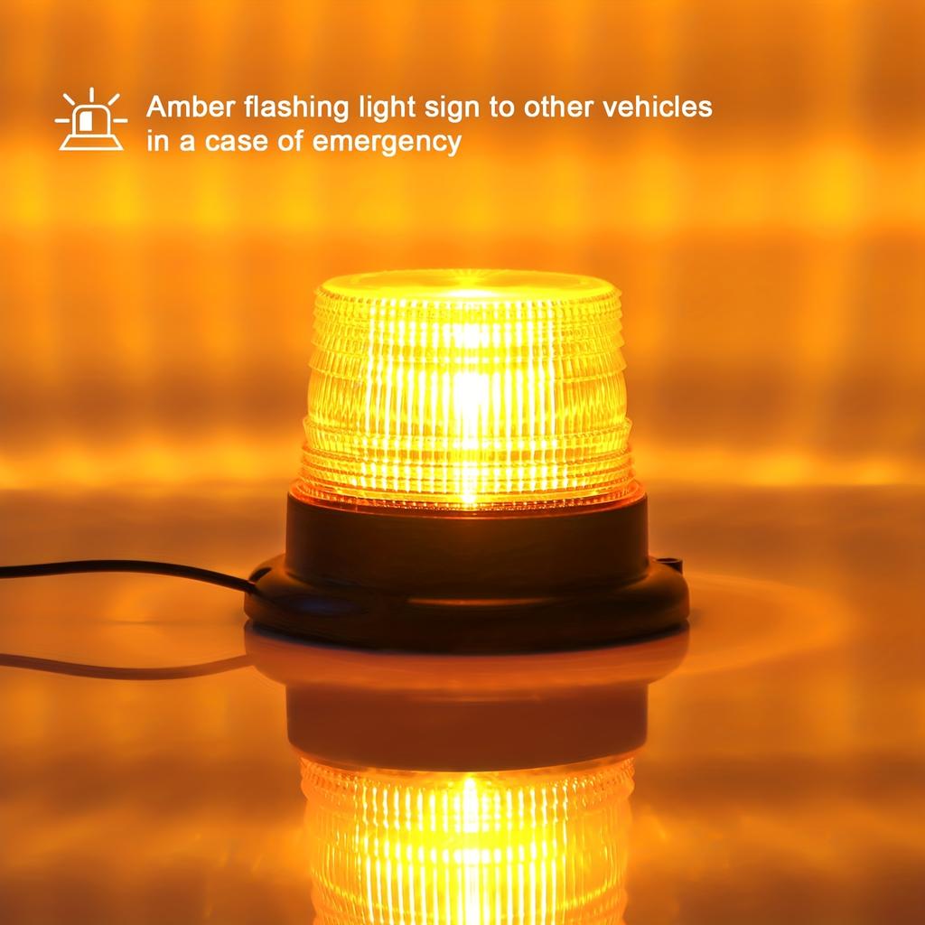 Amber LED Strobe Warning Lights, Emergency Flashing Beacon Light with Magnetic for Vehicle Truck Tractor Golf Carts UTV Car Bus