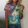 Summer Fashion Top Women 3d Floral T-Shirts Girls Face Painting Harajuku Colorful Beautiful Short Sleeve Tees Oversized Clothing