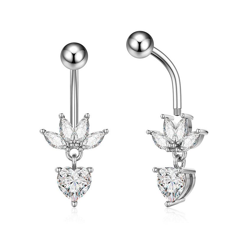 Модные кольца для пупка с крыльями ангела, циркониевое кольцо в форме сердца, симпатичное хрустальное подвесное украшение в виде штанги для пупка, пирсинг для тела