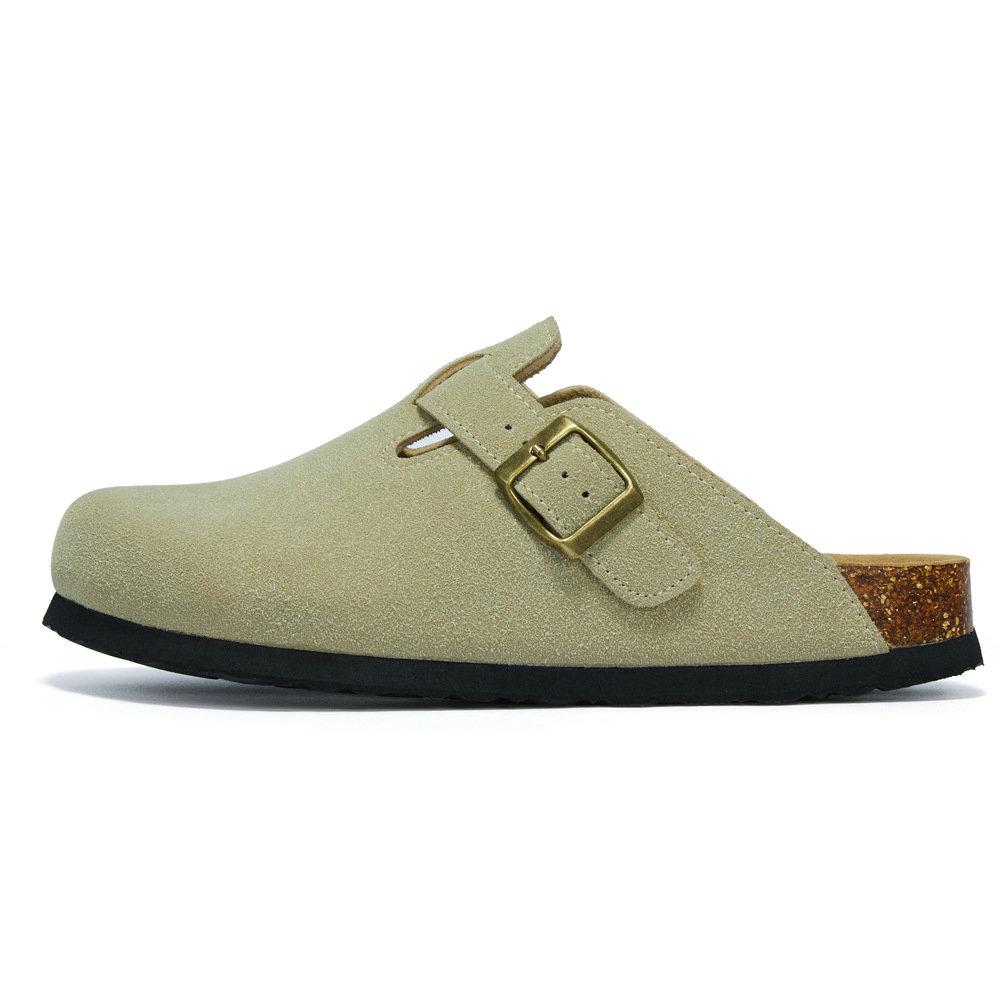 Модная мужская обувь Baotou Пробковые мужские тапочки Кожаные мужские женские полутапочки на зиму Большой размер 35-45