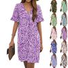 Женское летнее платье с цветочным принтом, плиссированное, с коротким рукавом, V-образным вырезом, карманом, повседневное