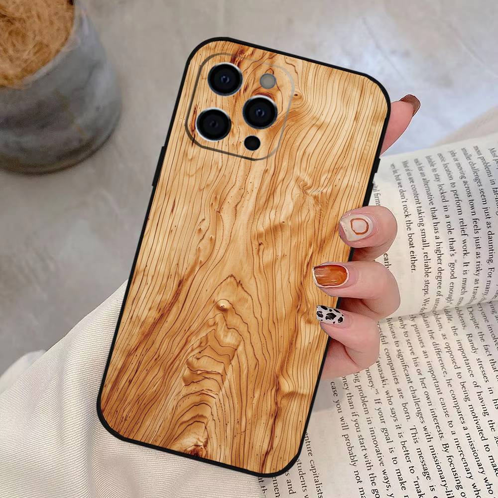 Carved Wood Phone Case Silicone Soft For IPhone 17 16 15 14 13 12 11 X XR Plus Pro Max Plus