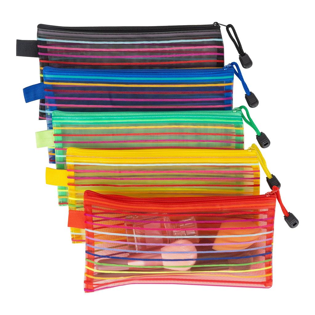 TOCCOOL A6 Nylon Makeup Zippered Mesh Cosmetic Bag for Perfect for Storing Makeup Brushes and Other Cosmetics of Pouch, Travel, (Set 5, Red, Yellow,