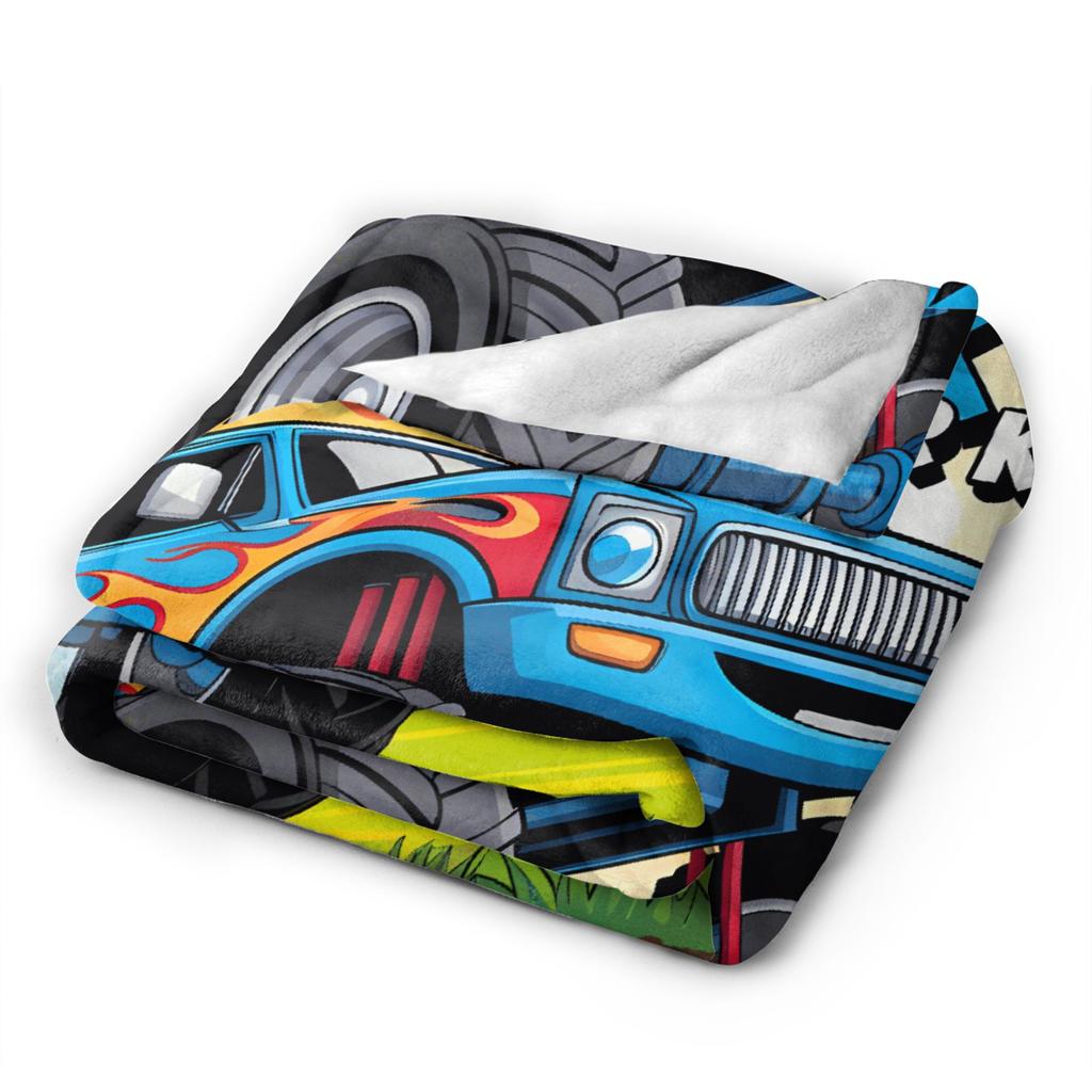 Monster Trucks Car Loves Flannel Blanket Winter Super Warm Throw Blanket for Child Couch Chair Funny Bedspread Sofa Bed Cover