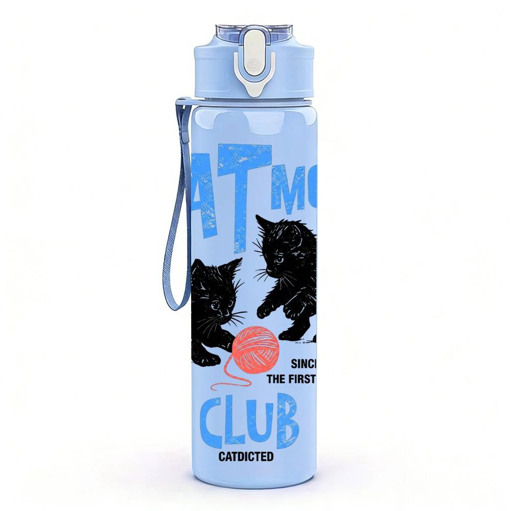 1PC Cat Mom Club Text Pattern 750ml Color Plastic Sports Water Bottle Leakproof Flip Straw Lid Suitable for Sports Office Home Use