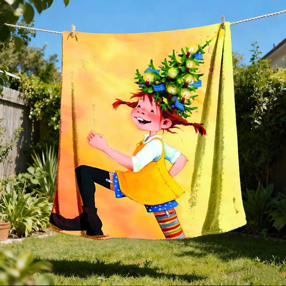 1pc Pippi Longstocking Outdoor Personalized Flannel Blanket, Soft, Lightweight Personalized Flannel Blanket, Digital Printing,