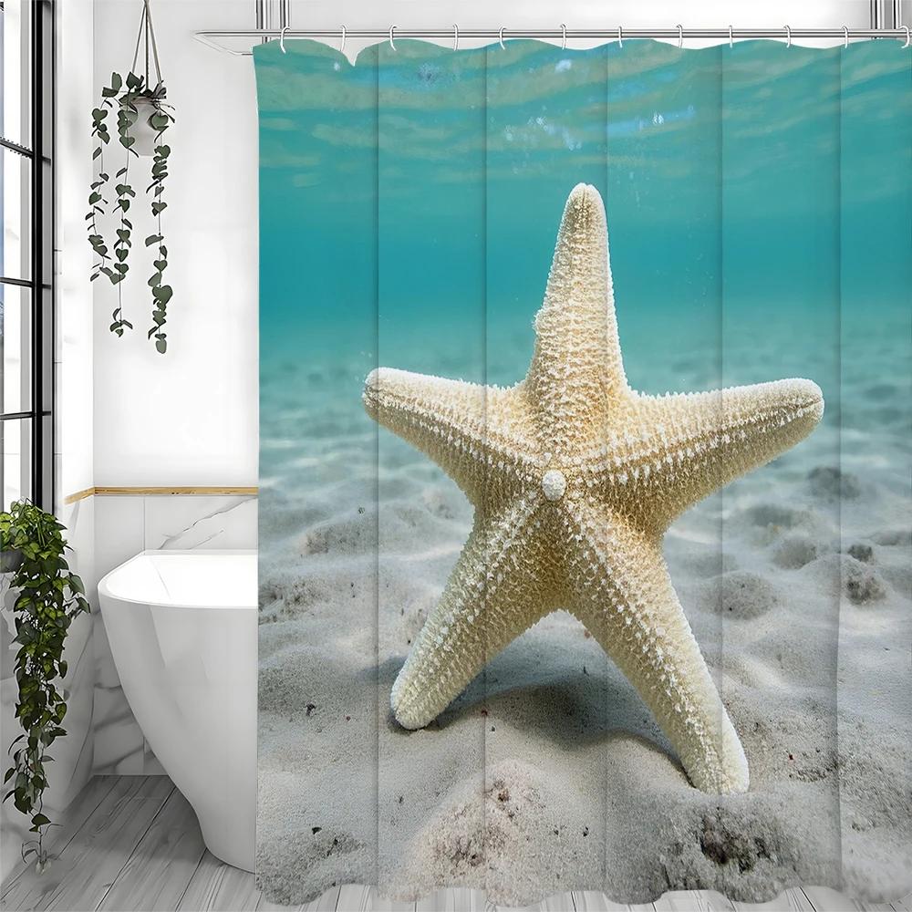 Занавеска для душа Морская звезда Оушен Бич, Декоративная занавеска для душа для ванной, Водонепроницаемая занавеска для душа с крючками