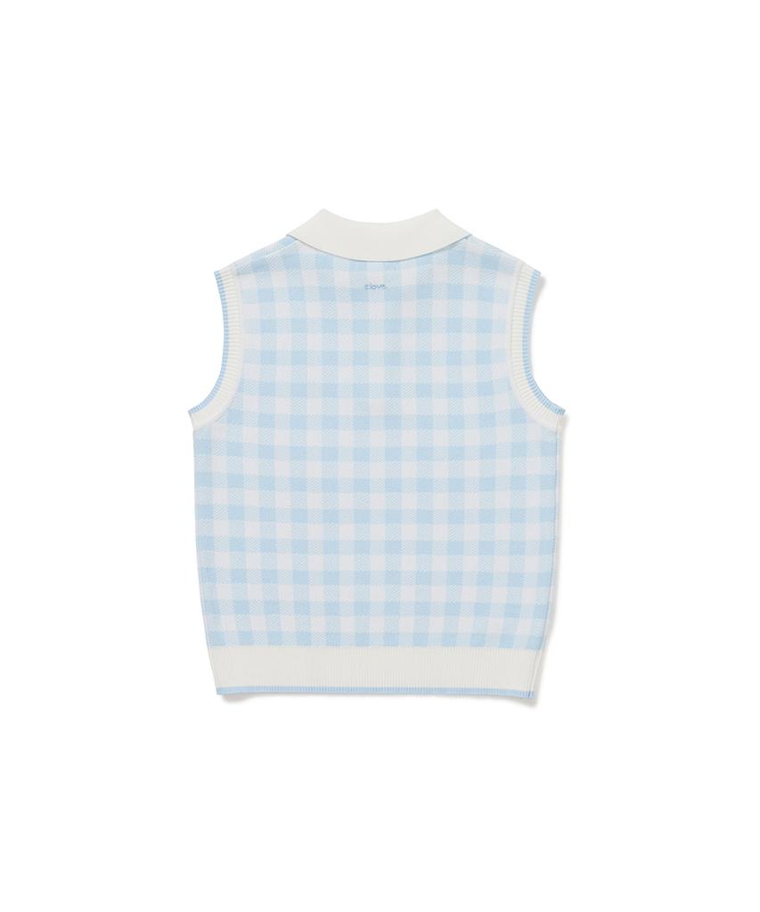 CLOVE [26Sm Clove] Gingham Check Knit Vest (Light Blue)