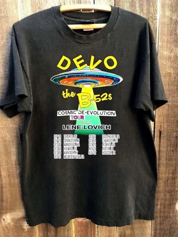 Devo The B-52’s Cosmic De-Evolution Tour 2025 short sleeve black shirt Reprint Unisex T-Shirt