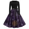 Women's Casual Fashion Round Neck Long Sleeve Christmas Printed Vintage Long Dress
