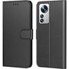 Case - E.F.CONNECTION - for Xiaomi 12 Pro - Leather Effect - Magnetic Closure - Black