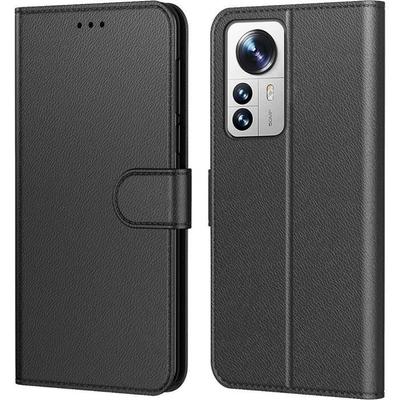 Чехол - E.F.CONNECTION - для Xiaomi 12 Pro - Эффект Кожи - Магнитная Застежка - Черный