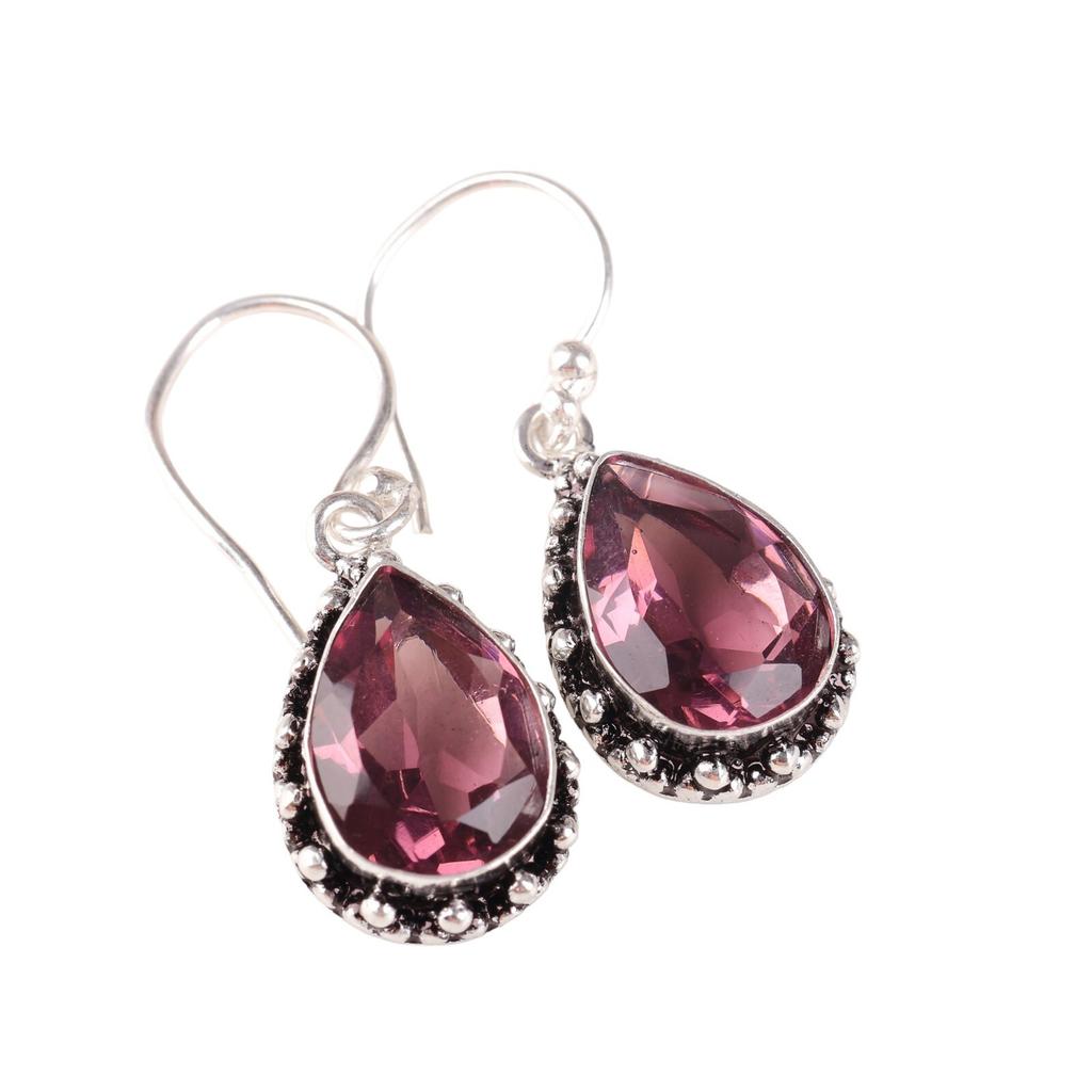 Natural Rhodolite Gemstone 925 Sterling Silver Jewelry Drop/Dangle Earrings1.41" EE-97-14