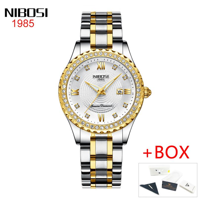 NIBOSI Fashion Womens Watches Top Brand Luxury Stainless Steel Gold Quartz Watch Women Waterproof Date Watch Relogio Feminino