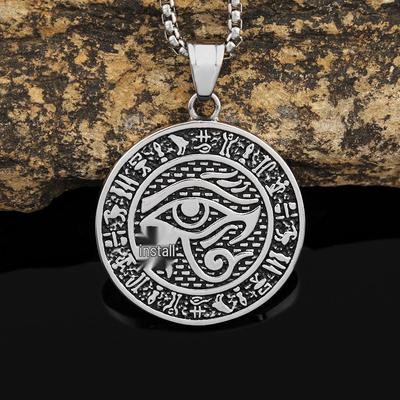 Европейская и американская мужская мода, ожерелье из нержавеющей стали с рунами и винтажным египетским кулоном в виде глаза фараона, титановое покрытие, не тускнеющее
