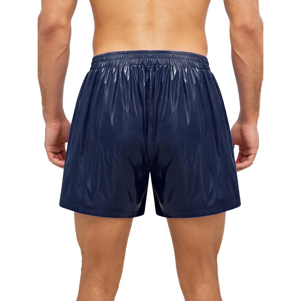 Mens Waterproof Swim Trunks Pockets Color Blocking Stripes Elastic Waistband Athletic Bottoms