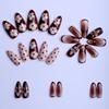 Almond-shaped French polka dot brown floral nail art press-on nails, 24 pieces