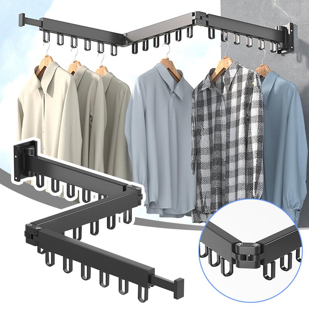 Folding Clothes Hanger Retractable Aluminum Indoor and Outdoor Cloth Drying Rack Wall Mount Space Saving Home Laundry Clothesline