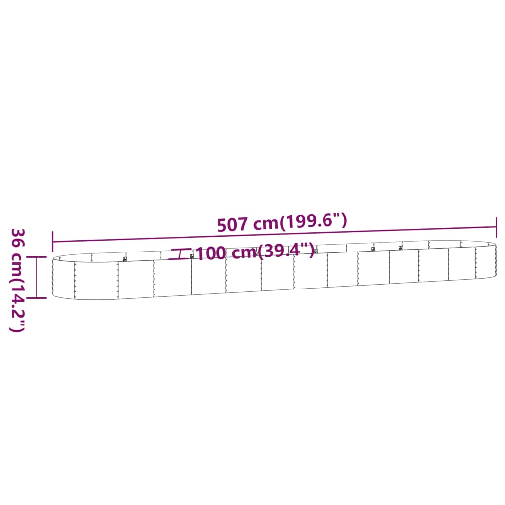 Raised Garden Bed Galvanized Steel 507 x 100 x 36 cm Gray