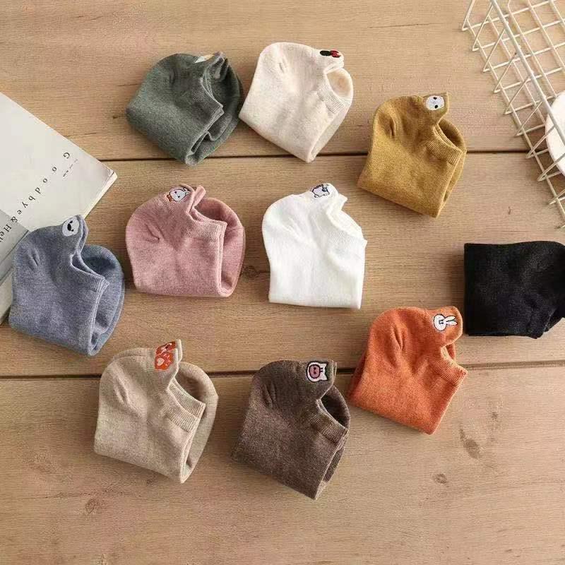 Милые женские хлопковые носки с мультяшной вышивкой на весну/лето 2024 года - Повседневные, дышащие, короткие носки-лодочки