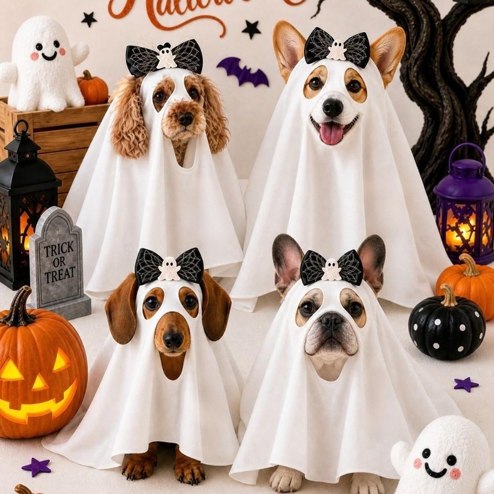 Spooky Dog Ghost Cape Breathable Pet Cosplay Clothes Pet Transformation Costume Photo Props