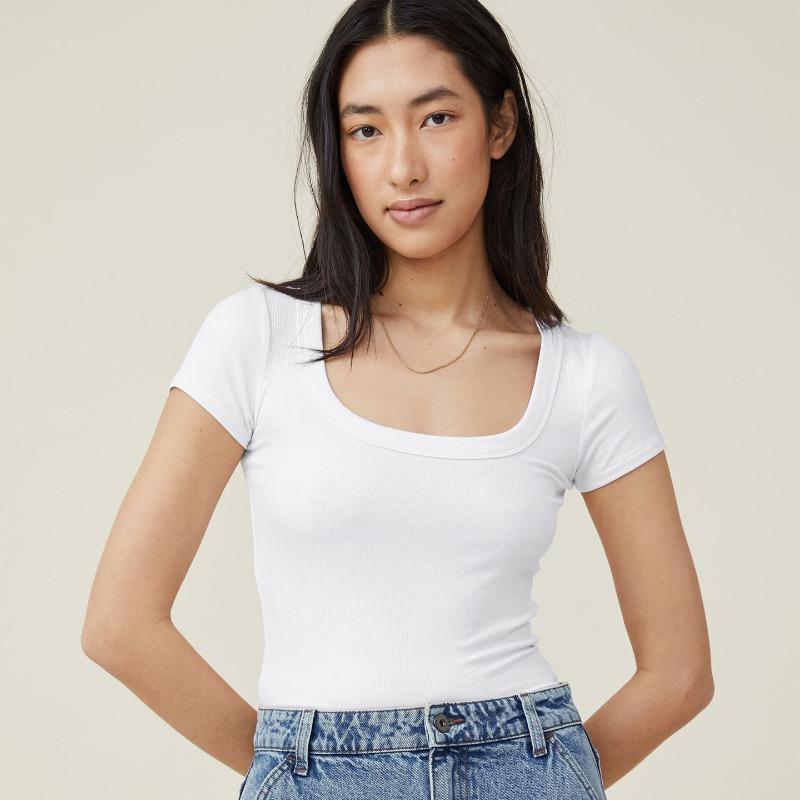 Y2K Summer Short Sleeve Slim Fit Crop T-shirts Women Fashion New Square Neck Elegant Casual T Shirts Tops Simple Office Ladies Base Tee Shirt 26505