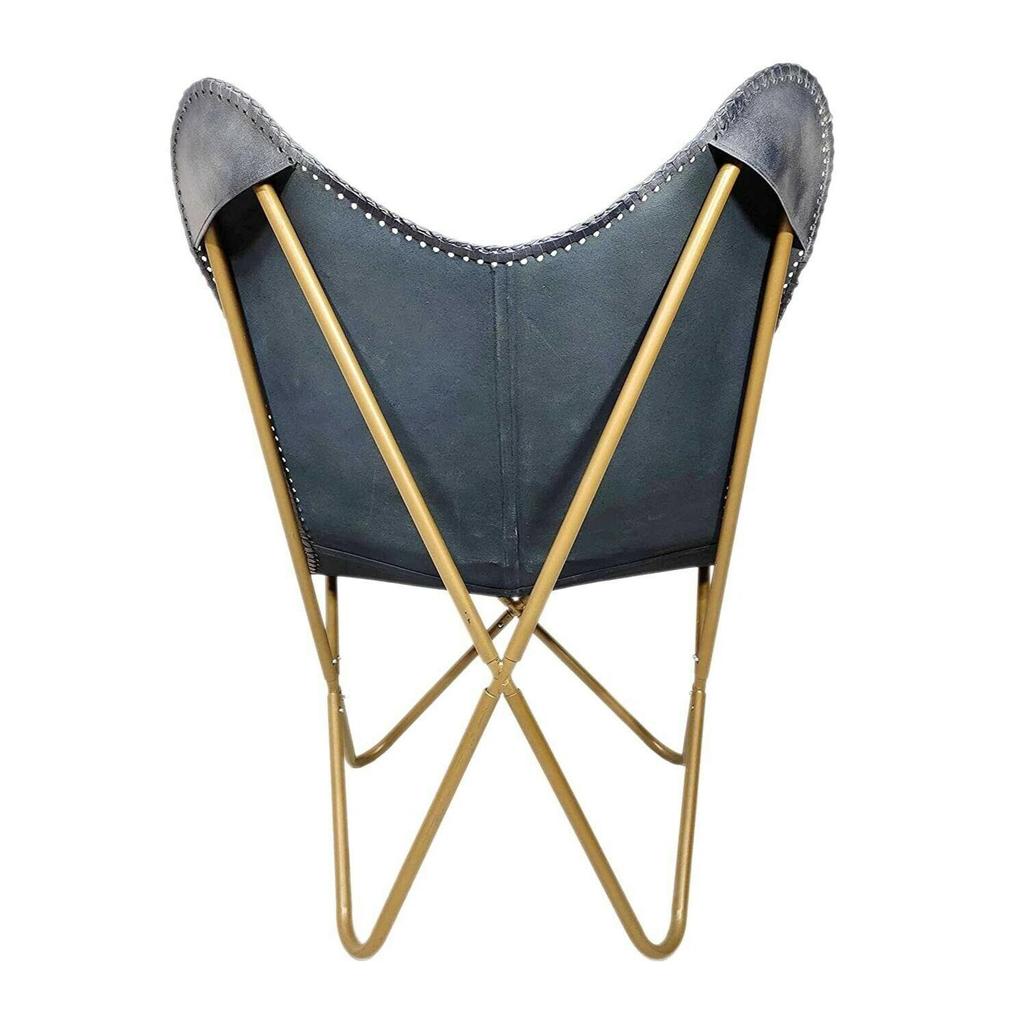 Handmade Buffalo Gray Leather Butterfly Chair Folding Modern Sling Lounge Accent